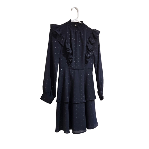 Express Blue A-Line Puff Sleeve Dress - Picture 7 of 9